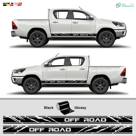 Auto Seitenstreifen Vinyl Aufkleber OFF ROAD Sticker Set – Schwarz / Weiß / Grau, 220 x 13 cm, 2er Set