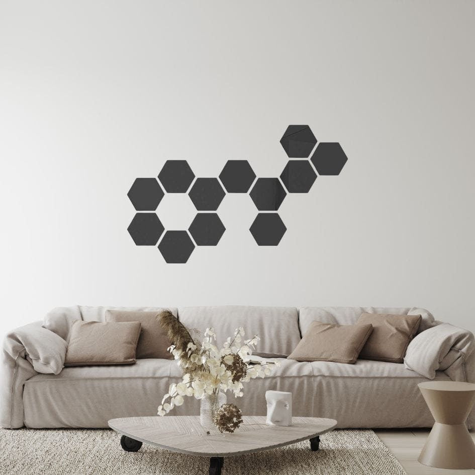Set mit 10 Stück – Acryl, glänzendes schwarzes Plexiglas, 3 mm – Hexagon, 10 cm