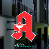 Apotheken A – 3D LED-Leuchtbuchstabe doppelseitig, Fassadenmontage für Außenwerbung