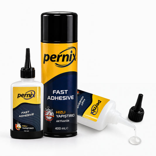 Pernix Schnellkleber-Set 100 ml + Aktivator-Spray 400 ml – Sekundenkleber für Plastik, Metall, Holz, Gummi