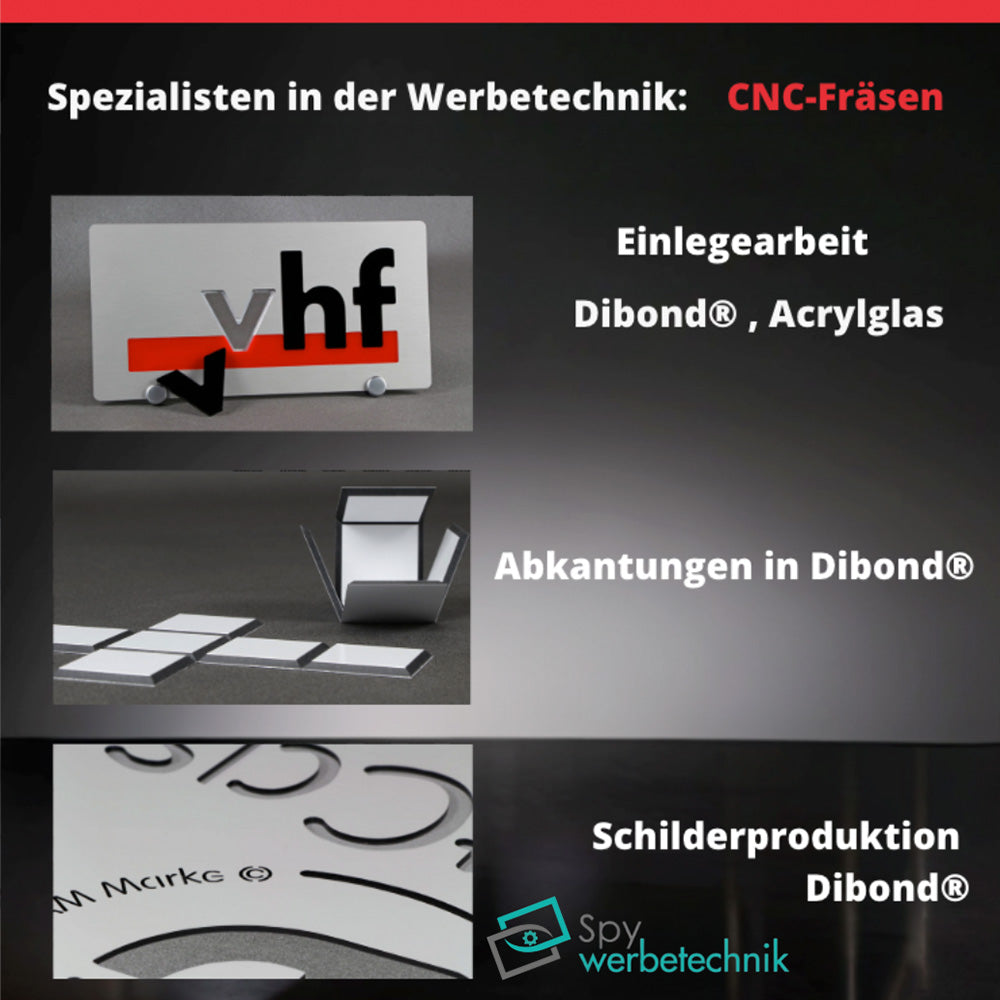 CNC-Fräsen & Werbetechnik – Fräsmaschine in Aktion bei der präzisen Bearbeitung von Dibond®, Acrylglas und Kunststoffen, Gesamtansicht