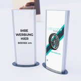 Doppelseitiges LED-Leuchtdisplay 80 × 160 cm – schlankes, beleuchtetes Werbedisplay, Frontansicht