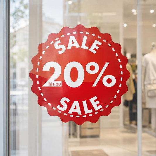 SALE Fensteraufkleber Rund Wunsch Prozent Rabatt Schaufenster Vinyl Sticker