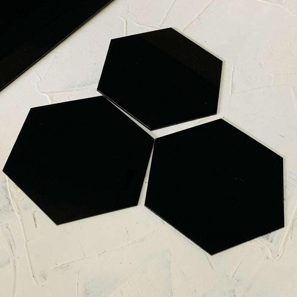 set mit 10 stuck acryl glanzendes schwarzes plexiglas 3 mm hexagon 10 cm