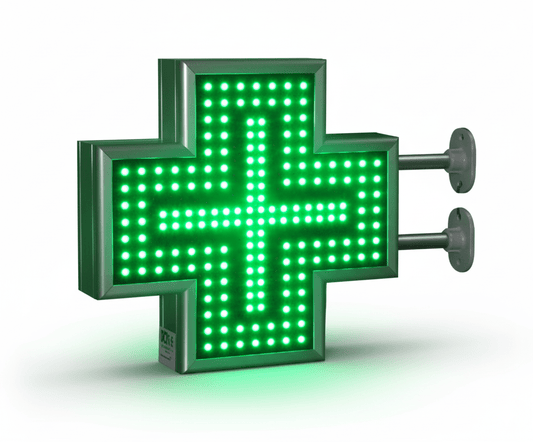 LED-Apothekenkreuz – beidseitiges, animiertes LED-Kreuz für Apotheken im Außenbereich, Frontansicht
