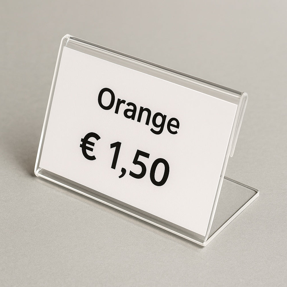 Mini-Aufsteller 8×5 cm Plexiglas® 2 mm – transparenter Präsentationsaufsteller im 20er-Set, Gesamtansicht