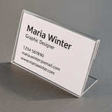 Mini-Aufsteller 8×5 cm Plexiglas® 2 mm – Seitenansicht mit leichter Neigung für optimale Lesbarkeit