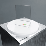 Premium Acryl-Aufsteller A5 mit schwarzem Sockel – bestückt mit Beispielmotiv, ideal für Preise, Hinweise oder Aktionen