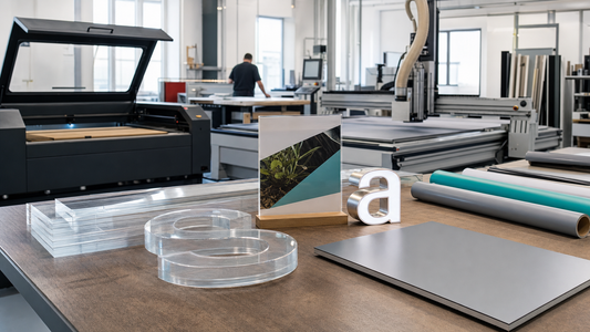 Spy Werbetechnik Werkstatt mit CNC-Fräse, Laserschneider, Acrylglas, Dibond und Werbetechnik-Produkten
