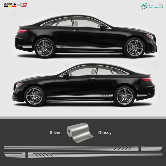 Auto Seitenstreifen Vinyl Aufkleber Sport Sticker Set – Schwarz / Weiß / Grau, 220 x 9 cm, 2er Set