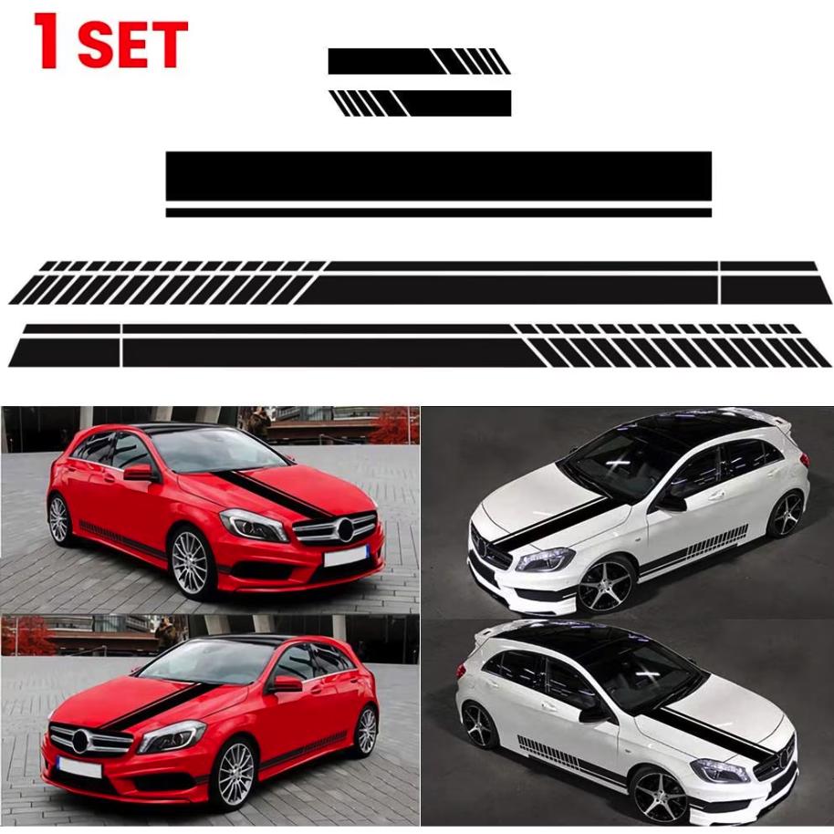 Black Vinyl Car Decal Set: Hood, Side Stripe & Mirror Stickers - Spy Werbetechnik