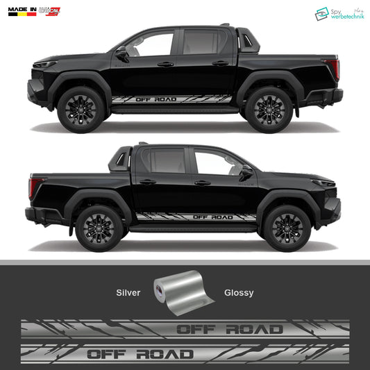 Auto Seitenstreifen Vinyl Aufkleber OFF ROAD Sticker Set – Schwarz / Weiß / Grau, 220 x 13 cm, 2er Set