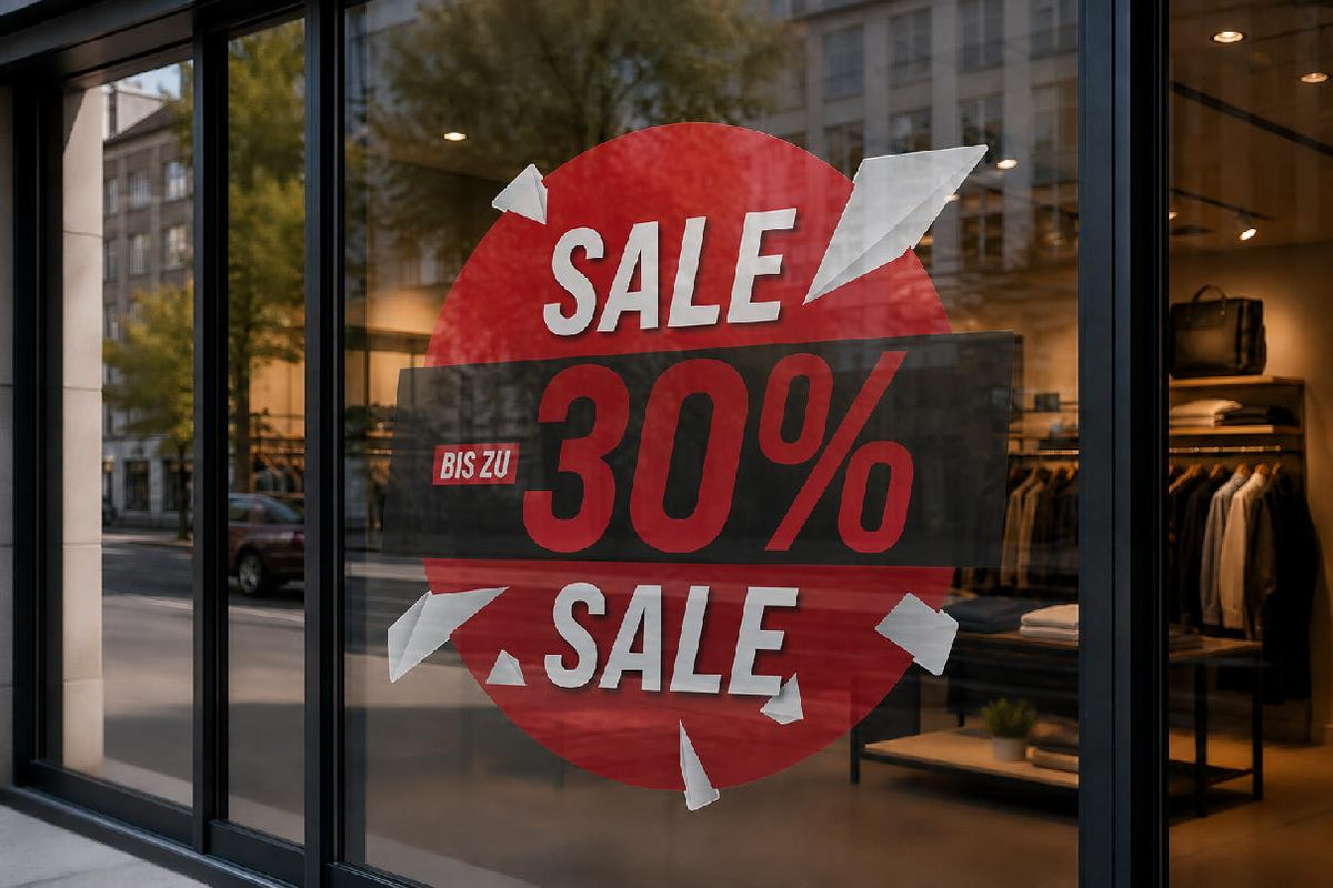 SALE Fensteraufkleber Rund Wunsch Prozent Rabatt Schaufenster Vinyl Sticker