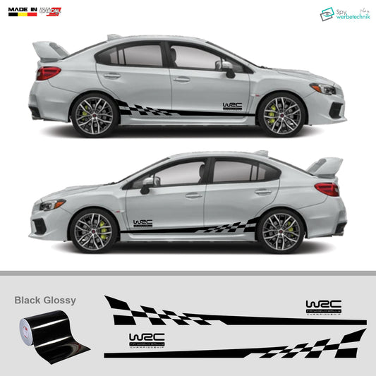 Auto Seitenstreifen Vinyl Aufkleber WRC Sticker Set, Schwarz / Weiß / Grau, 230 x 26 cm, 2er Set