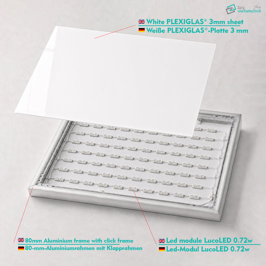 Aluminium-Leuchtkasten mit bedruckter Plexiglas-Front, 80 mm Bautiefe