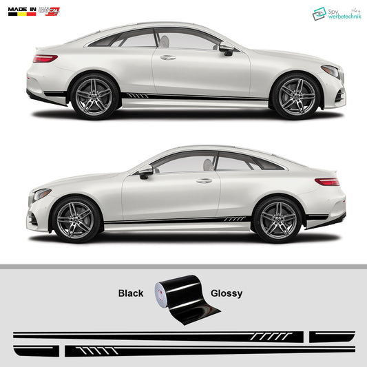 Auto Seitenstreifen Vinyl Aufkleber Sport Sticker Set – Schwarz / Weiß / Grau, 220 x 9 cm, 2er Set