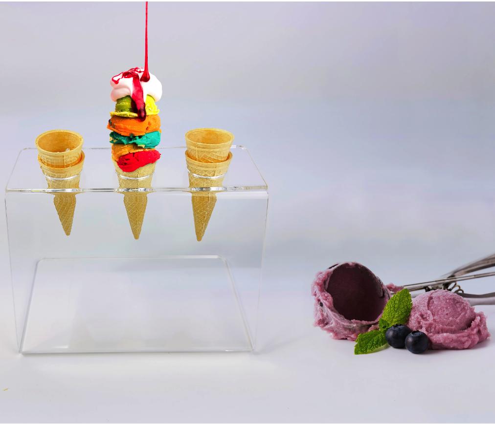 Plexiglas-Eisständer: Acryl-Display für 3 Eistüten – ideal für Partys - Spy Werbetechnik