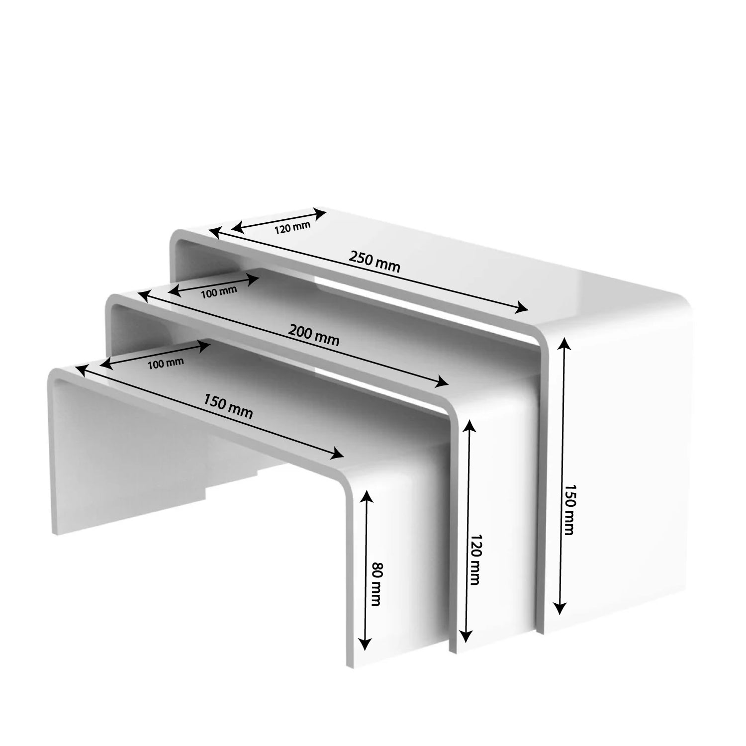 Set mit 3 Acryl Podesten – Plexiglas U-Aufsteller, Transparent & Stabil, Präsentationsständer für Produkte, Deko - Schaufenster - Spy Werbetechnik