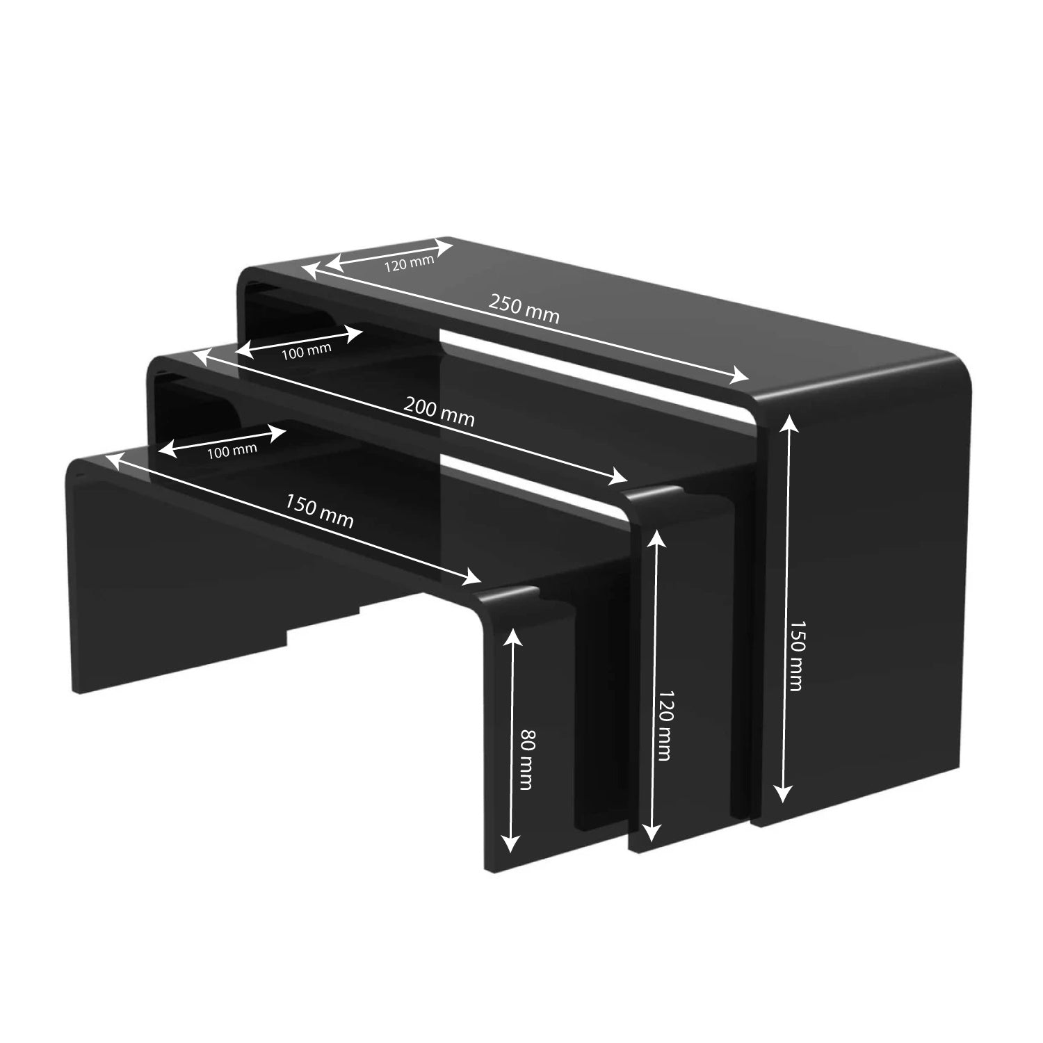 Set mit 3 Acryl Podesten – Plexiglas U-Aufsteller, Transparent & Stabil, Präsentationsständer für Produkte, Deko - Schaufenster - Spy Werbetechnik