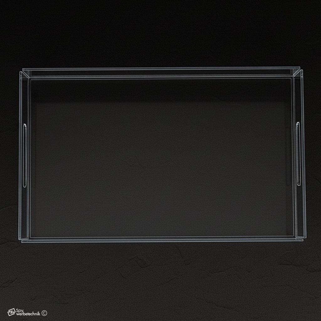 Individuelles klares Acryl-Serviertablett – Moderner rechteckiger Organizer mit Griffen – Personalisierbares Design – Robust & Transparent - Spy Werbetechnik