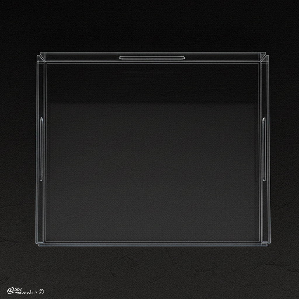 Individuelles klares Acryl-Serviertablett – Moderner rechteckiger Organizer mit Griffen – Personalisierbares Design – Robust & Transparent - Spy Werbetechnik