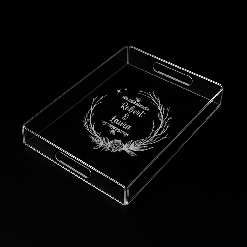 Individuelles klares Acryl-Serviertablett – Moderner rechteckiger Organizer mit Griffen – Personalisierbares Design – Robust & Transparent - Spy Werbetechnik