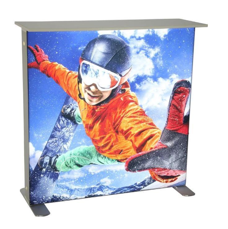 Portable LED Lightbox Desk – Individuell bedruckbare Textilfront – 100×40×100 cm – Messecounter mit Beleuchtung - Spy Werbetechnik