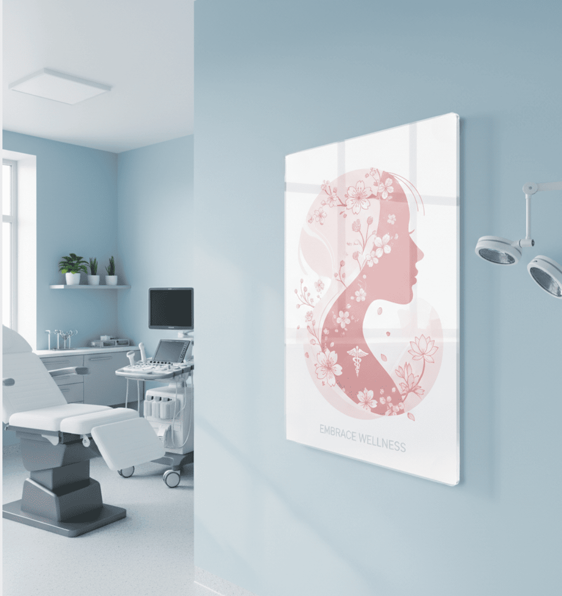 Acryl Wandbilder für Kliniken & Praxen – Detailansicht der glatten, leicht zu reinigenden Acryloberfläche und polierten Kanten