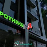 Apotheken A – 3D LED-Leuchtbuchstabe doppelseitig, Seitenansicht mit ca. 80 mm Profil