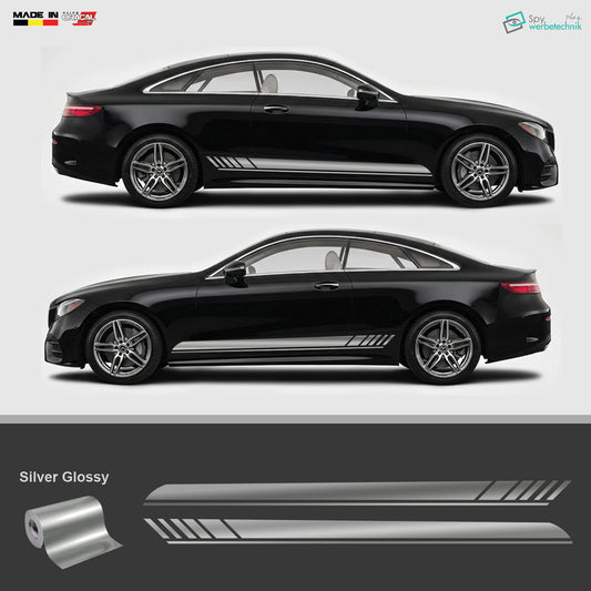 Auto Seitenstreifen Vinyl Aufkleber Racing Sticker Set – Schwarz / Weiß / Grau, 200 x 12 cm, 2er Set