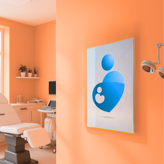 Acryl Wandbild Gynäkologie blau 30x42 cm – hygienische Praxisdekoration aus Plexiglas