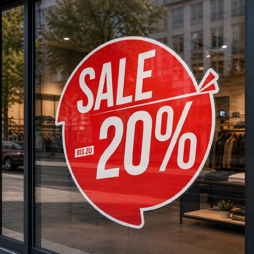 Runder SALE Fensteraufkleber mit Wunsch-Rabatt - Vinyl Schaufenster Sticker