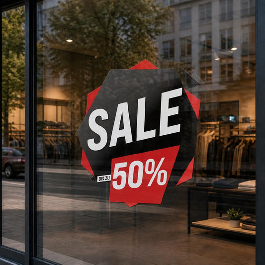SALE Fensteraufkleber 10% - 70% Rabatt Schaufenster Sticker Vinyl Hochglanz