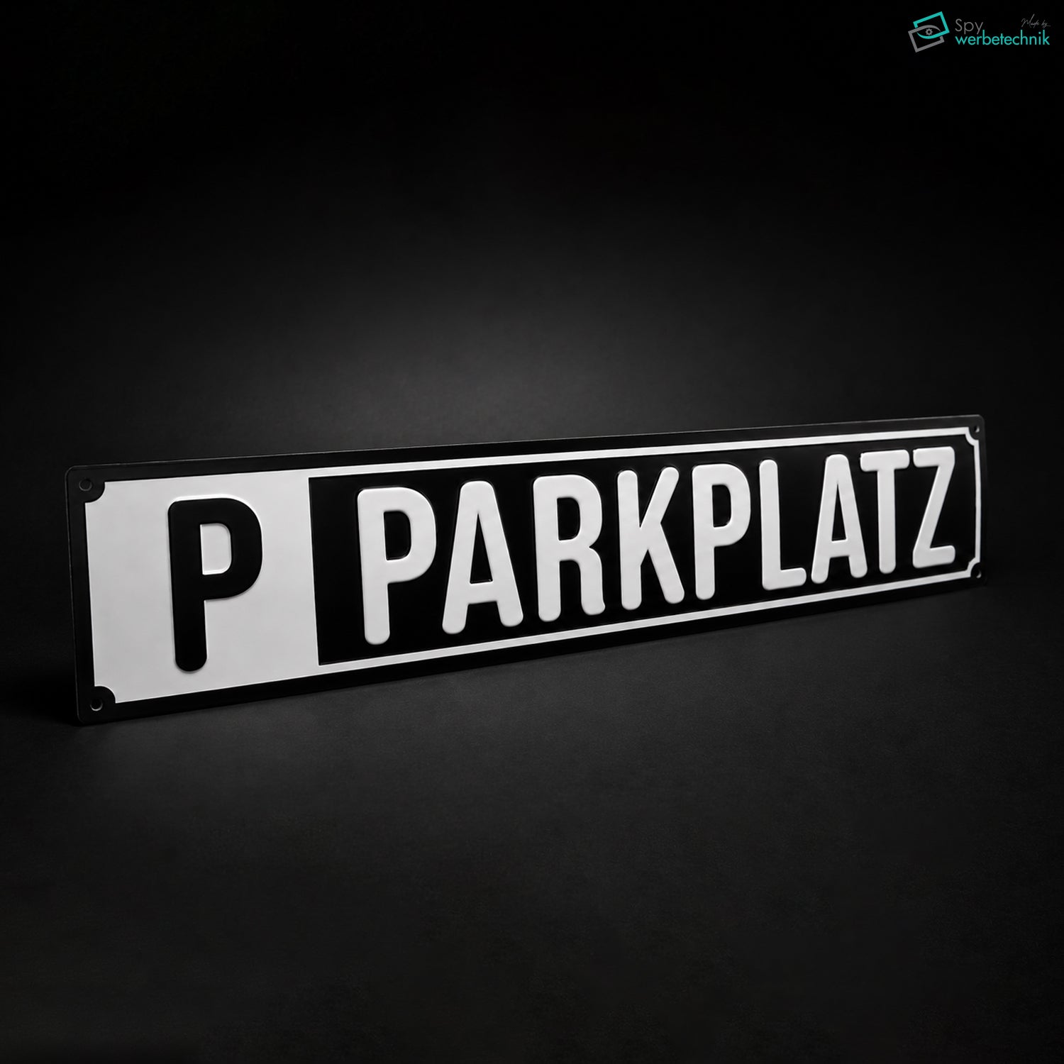 Parkplatzschild 50x10 cm – Alu-Verbund mit 3D Plexiglas-Buchstaben – PARKPLATZ