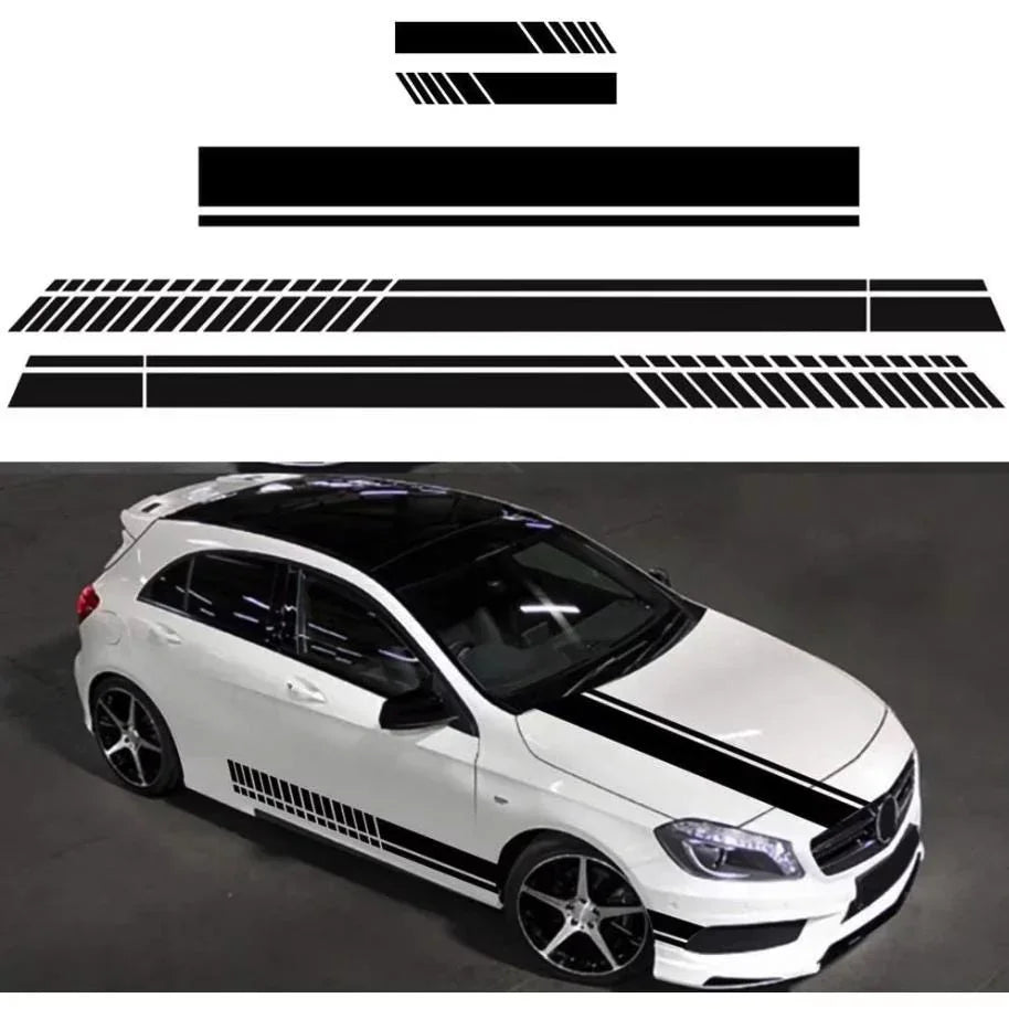 Black Vinyl Car Decal Set: Hood, Side Stripe & Mirror Stickers - Spy Werbetechnik