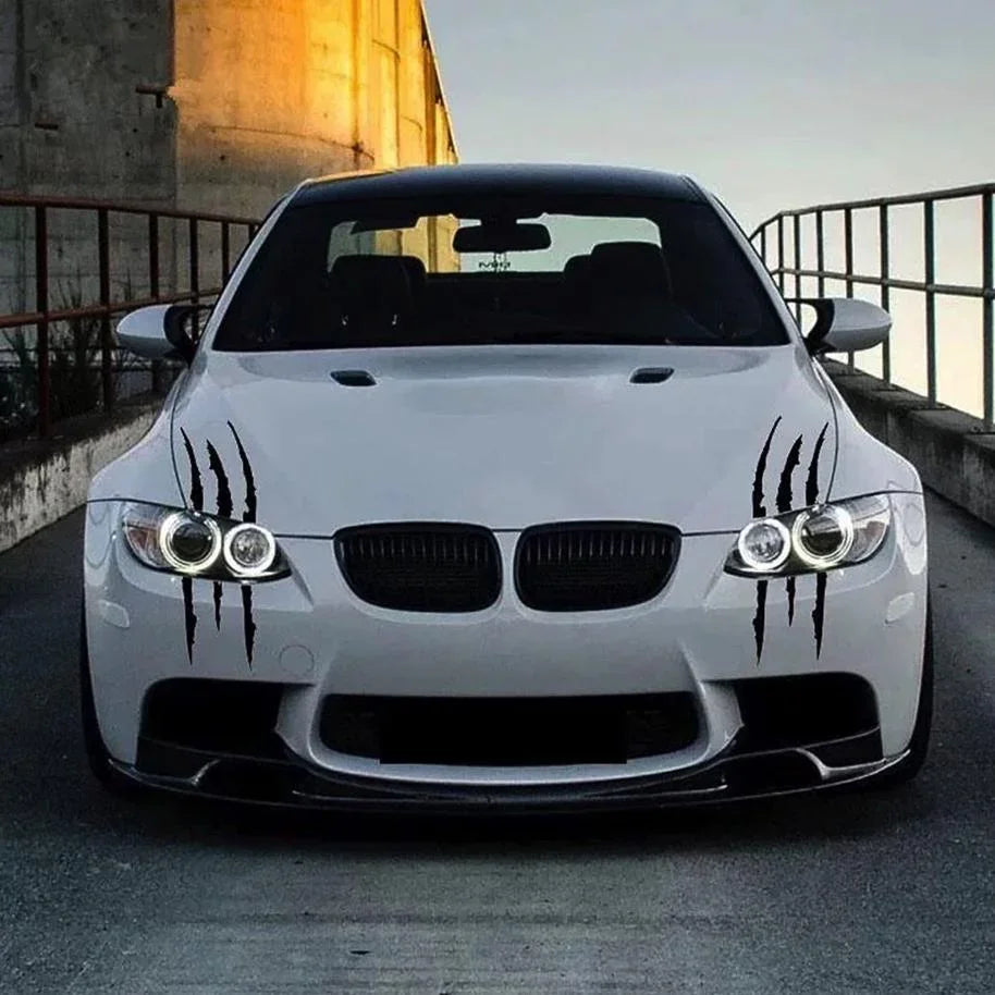 Black Car Headlight & Side Hood Stripe Decals | Vinyl Stickers 40x12 cm | Tuning Graphics | Universal Fit DIY Auto Decor SET OF 2 - Spy Werbetechnik