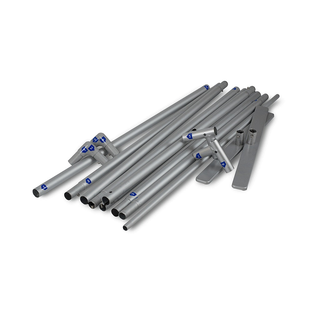 Haushaltsbanner 85 x 228 cm – werkzeugloser Aufbau des leichten Aluminiumrahmens in wenigen Schritten