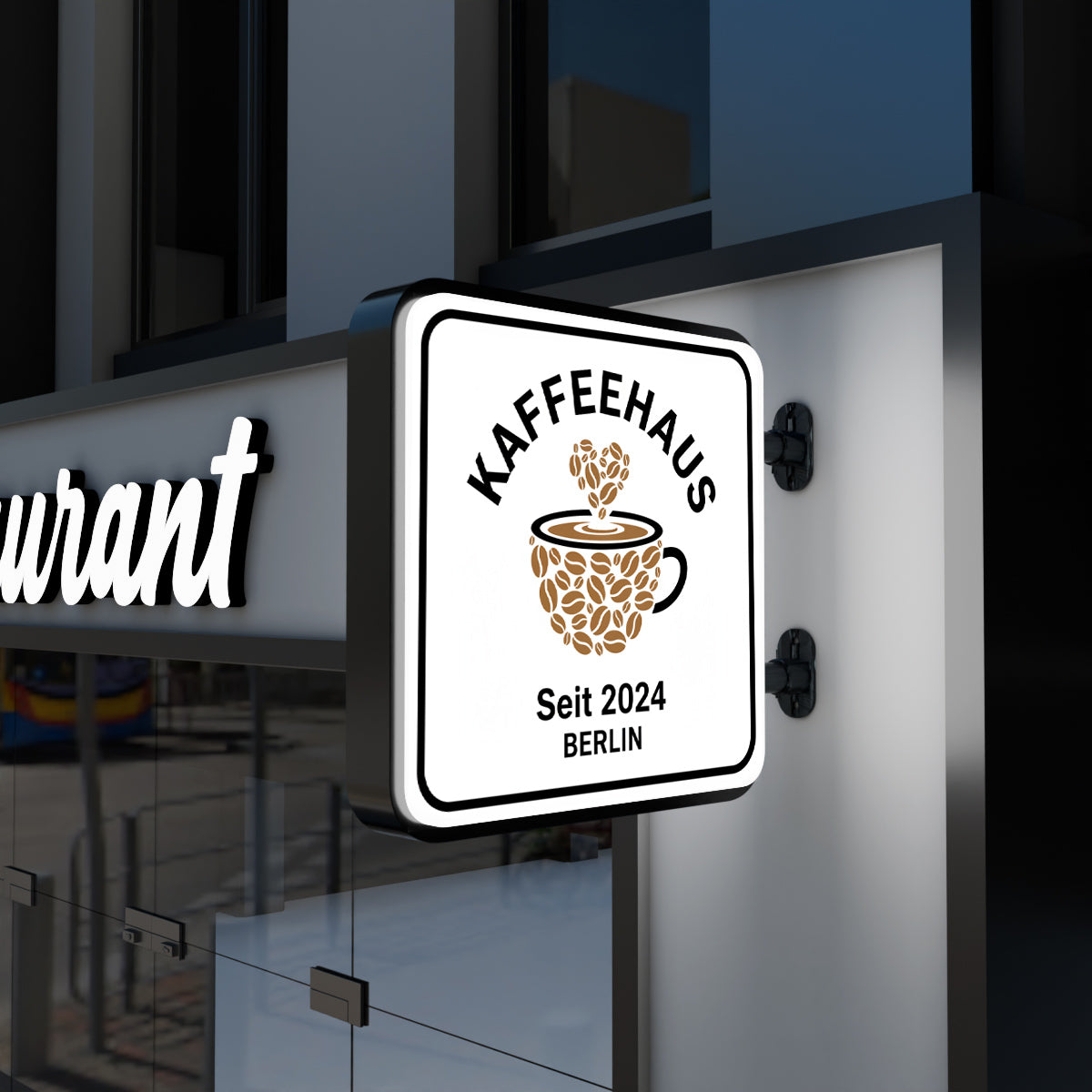 leuchtkasten quadratisch wandausleger doppelseitig beleuchtet 75 cm – Seitenansicht, 70 mm Profil