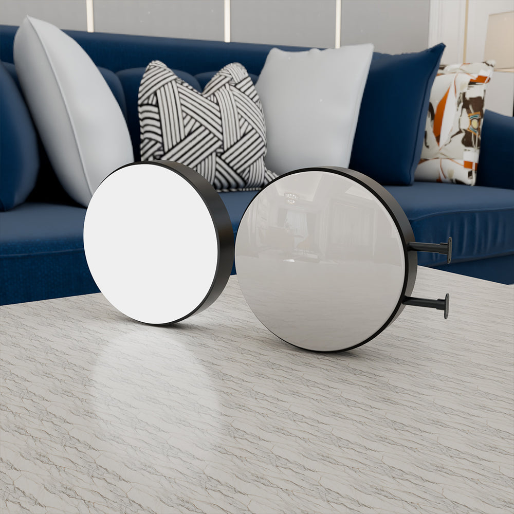 Leuchtkasten rund – Wandausleger, doppelseitig beleuchtet (Ø 75 cm), Größenvergleich an Gebäudefassade in realer Umgebung 2