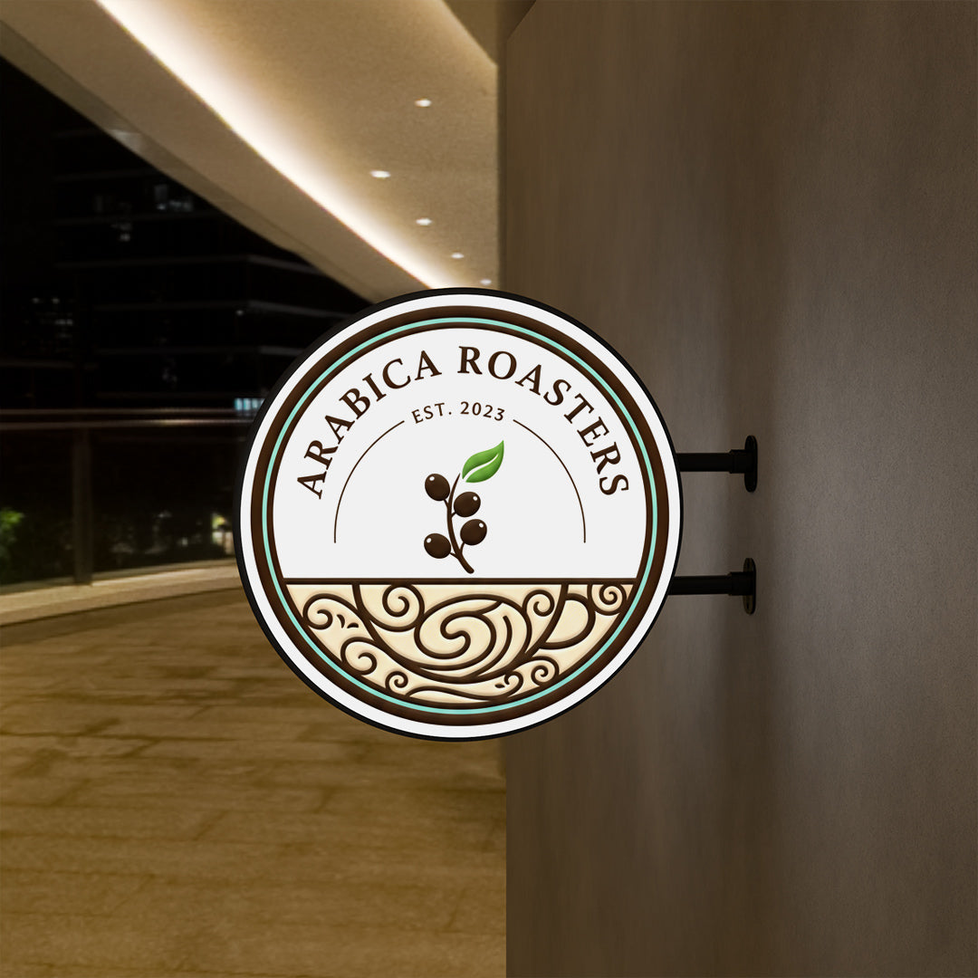 Leuchtkasten rund – Wandausleger, doppelseitig beleuchtet (Ø 75 cm), Innenansicht mit LED-Modulen und Verkabelung