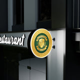 Leuchtkasten rund – Wandausleger, doppelseitig beleuchtet (Ø 75 cm), Seitenansicht mit schlankem Profil