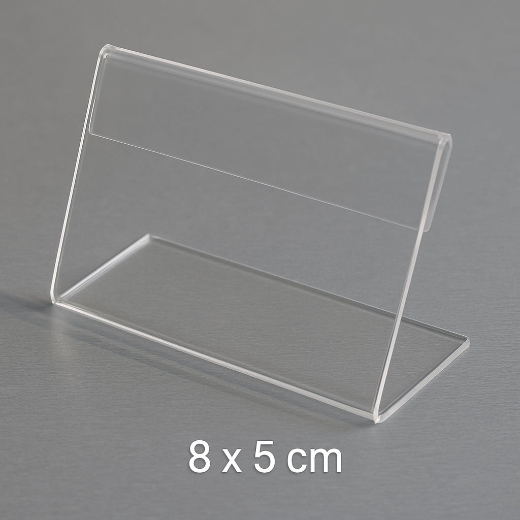 Mini-Aufsteller 8×5 cm Plexiglas® 2 mm – Einsatz als Preisschildhalter auf Theke oder Verkaufstisch