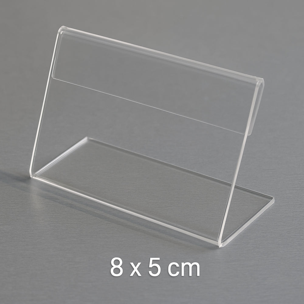 Mini-Aufsteller 8×5 cm Plexiglas® 2 mm – Einsatz als Preisschildhalter auf Theke oder Verkaufstisch