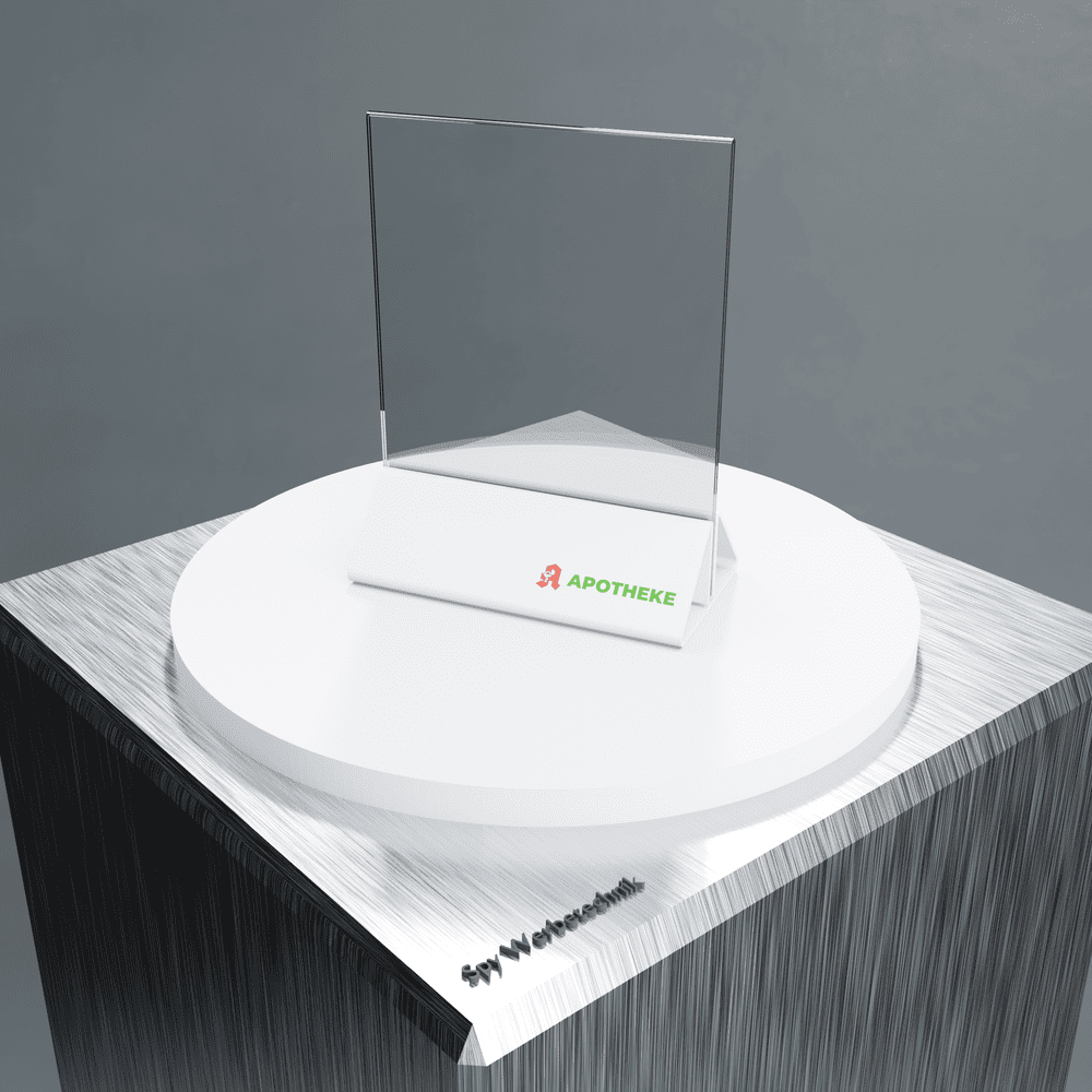 Premium Acryl-Aufsteller A5 mit schwarzem Sockel – bestückt mit Beispielmotiv, ideal für Preise, Hinweise oder Aktionen