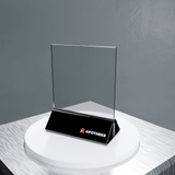 Premium Acryl-Aufsteller A5 mit schwarzem Sockel – hochwertiger Infoständer, Gesamtansicht