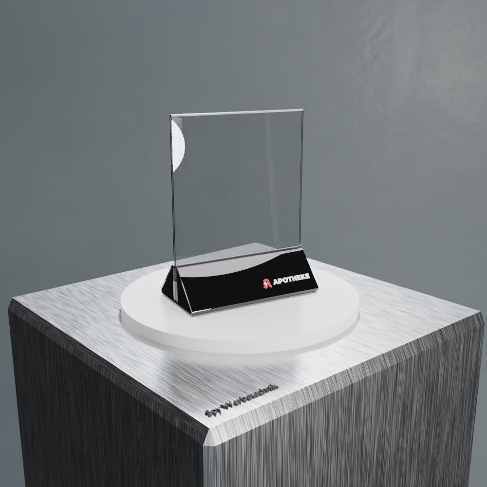 Premium Acryl-Aufsteller A5 mit schwarzem Sockel – Seitenansicht mit leicht geneigter Präsentationsfläche