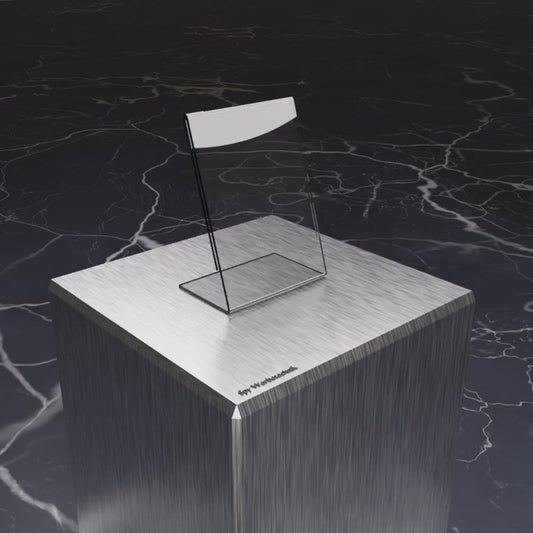 A5 Menühalter aus Acryl L-Form auf Marmoroberfläche – 3D-Animation