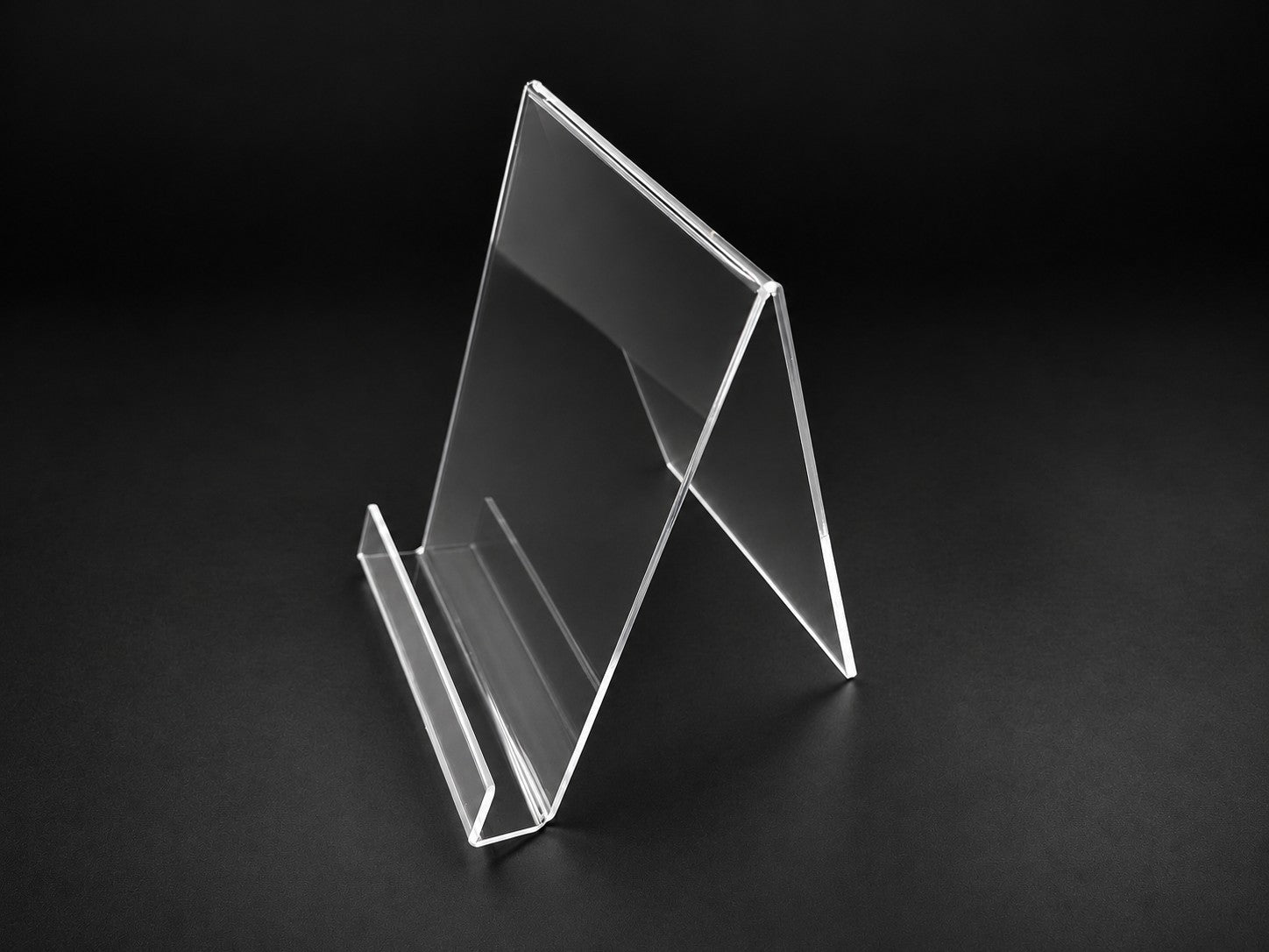 Buchständer aus PLEXIGLAS® A5 / A4 – klarer Buchaufsteller, 3 mm, 25 mm Ablage