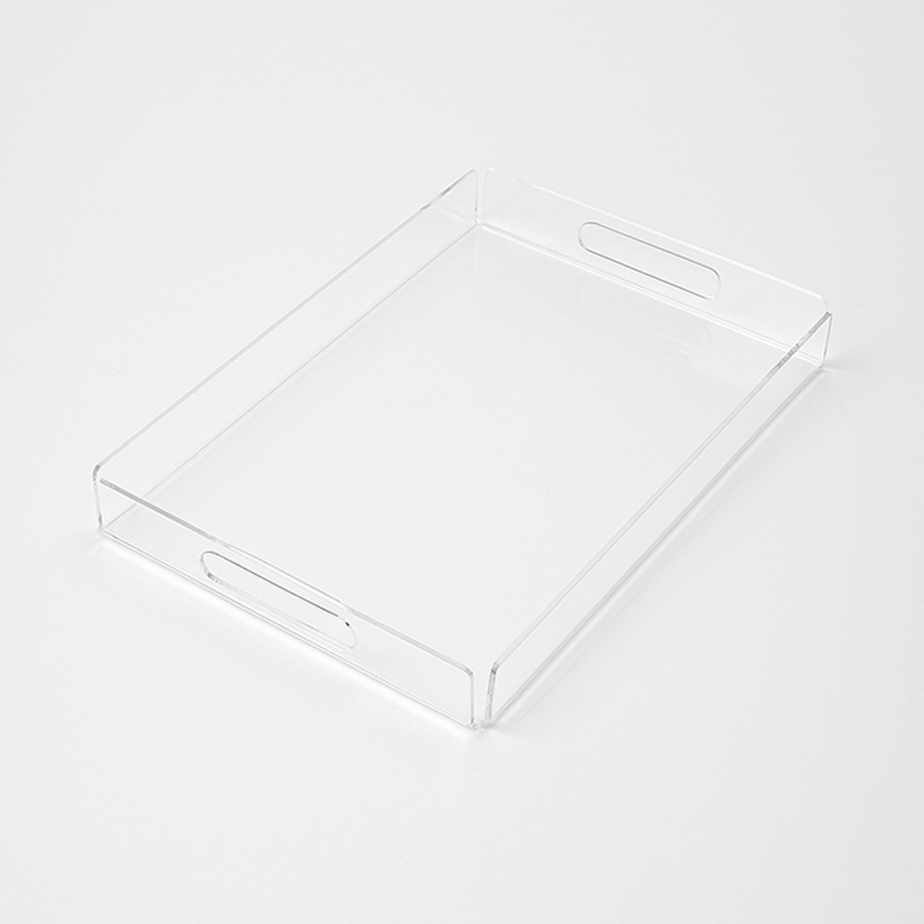 Individuelles klares Acryl-Serviertablett – Moderner rechteckiger Organizer mit Griffen – Personalisierbares Design – Robust & Transparent - Spy Werbetechnik